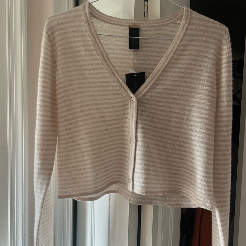 Striped Cashmere Madaschoni Button Cardigan - Cream & Beige